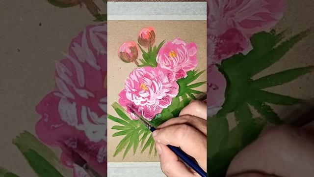Как нарисовать пионы гуашью с помощью кисти-губки. смотреть онлайн