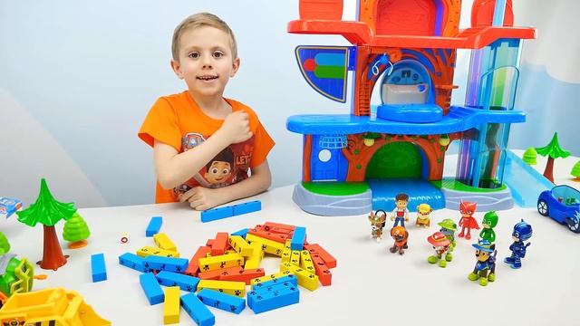 Щенячий Патруль и ГЕРОИ В МАСКАХ знакомятся и играют в ИГРУ ДЖЕНГА вместе с Даником Носики Курносик смотреть онлайн