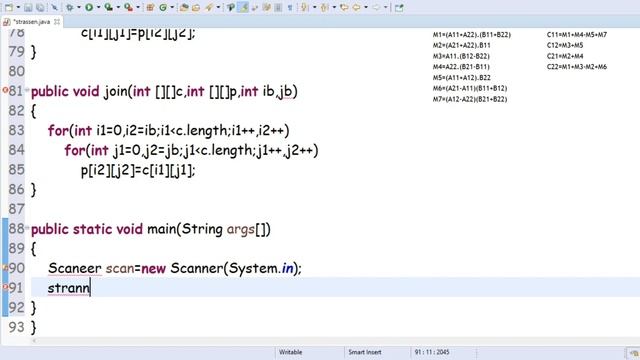 STRASSENS'S MATRIX MULTIPLICATION JAVA CODE PART-2(ALGORITHMS) смотреть онлайн