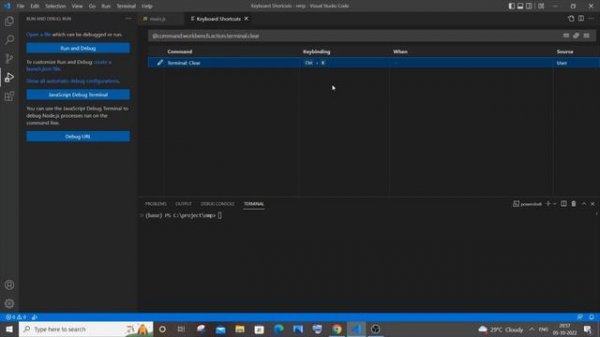 How to clear terminal and debug console in Visual studio code