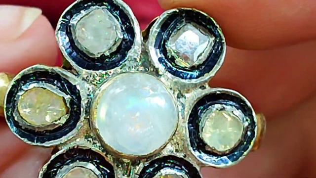Роскошное кольцо с алмазами Polki 6,81ct и лунным камнем 1,25ct, 17,75р-р, 12,87гр, 925 Индия смотреть онлайн