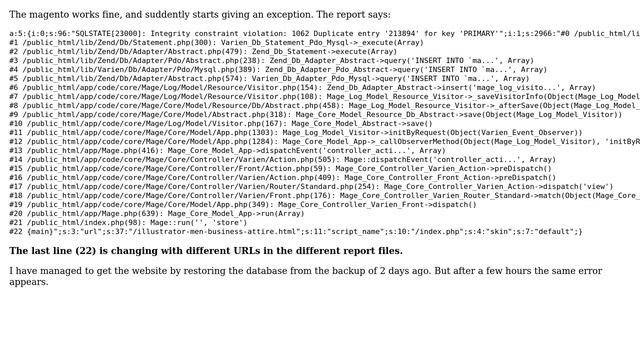 SQLSTATE[23000]: Integrity constraint violation: 1062 Duplicate entry '213894' for key 'PRIMARY смотреть онлайн