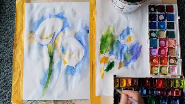 Как нарисовать цветы КАЛЛЫ акварелью для начинающих от Марины. Malkurse in Solothurn für Anfänger смотреть онлайн