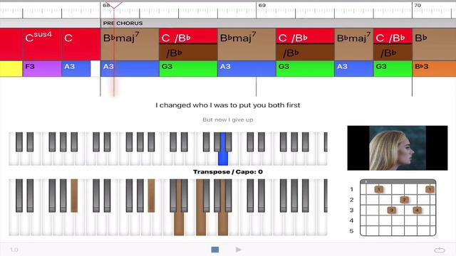 Adele - Easy On Me - Most Accurate Piano/Guitar Tutorial; play-along video: chords, melody & lyrics смотреть онлайн