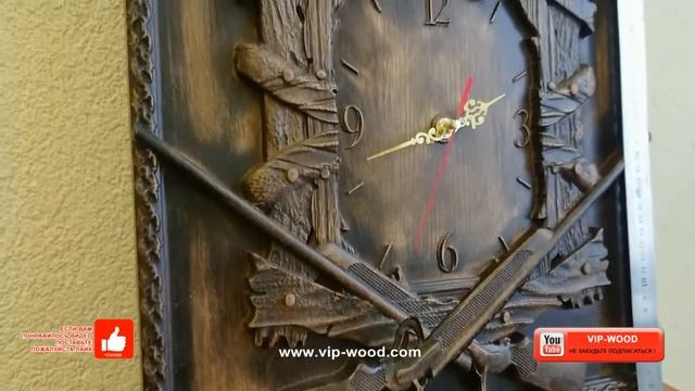 Часы настенные из дуба. Подарок для охотника. Изделие из дерева смотреть онлайн