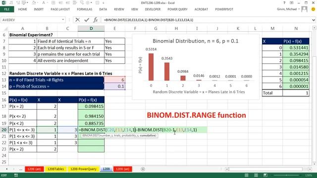 Excel Magic Trick 1209: BINOM.DIST.RANGE Function for Calculating Binomial Probabilities смотреть онлайн