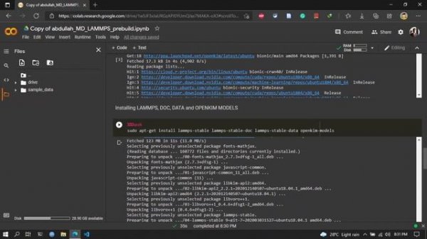 Running LAMMPS on cloud using gpu and mpi | Google Colaboratory (Free)