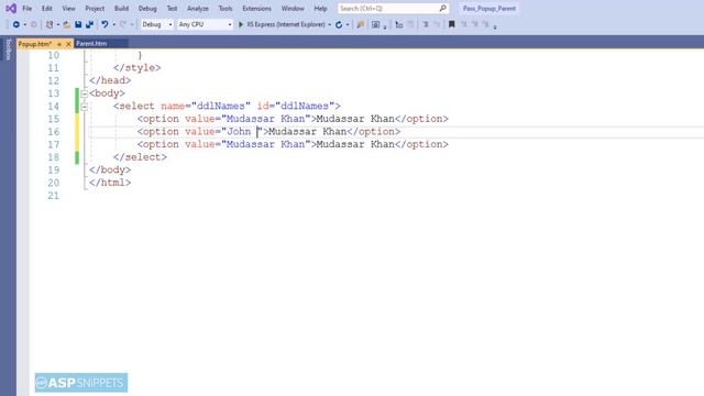 Pass value from child popup window to parent page window using JavaScript смотреть онлайн