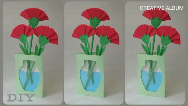 Оригинальная открытка своими руками "Гвоздики в вазе". смотреть онлайн