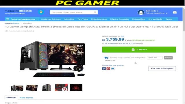 Pc Gamer Completo Ryzen 3, Vega 8, RAM 8GB, HD 1TB, Monitor 21.5" Full HD, Skill Cool/ ATHLON 3000G смотреть онлайн