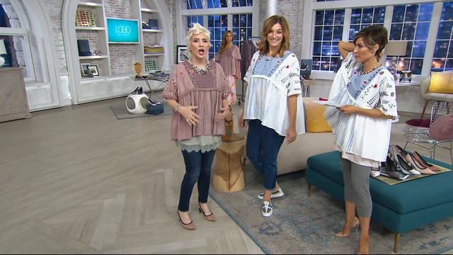 LOGO Lavish by Lori Goldstein Embroidered Peasant Top on QVC смотреть онлайн