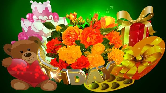 Шикарный футаж HAPPY BIRTHDAY на тёмно-зелёном фоне с эффектом звёзд смотреть онлайн