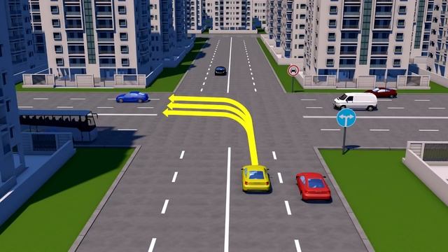 По какой траектории разрешено движение водителю легкового автомобиля в данной ситуации?