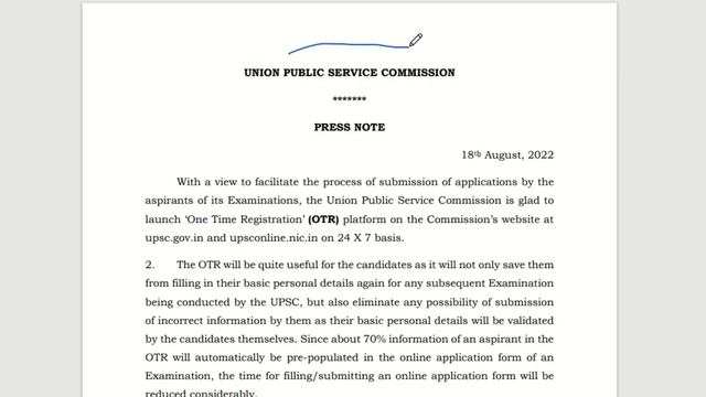 UPSC One Time Registration OTR Online Form 2022 смотреть онлайн