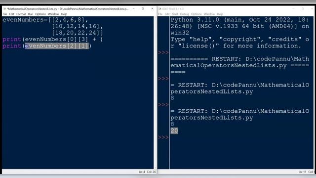 L2 - Wk 6 - V24 - Math Operators with Nested Lists | Data structures | Python for school students смотреть онлайн
