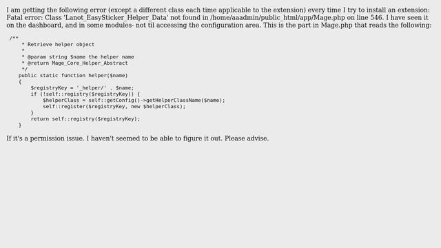 Fatal error: Class 'Lanot_EasySticker_Helper_Data' not found in /public_html/app/Mage.php on... смотреть онлайн