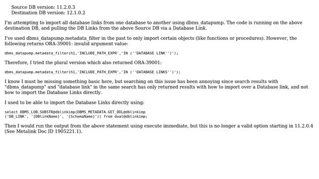 Databases: Import all database links using dbms_datapump смотреть онлайн