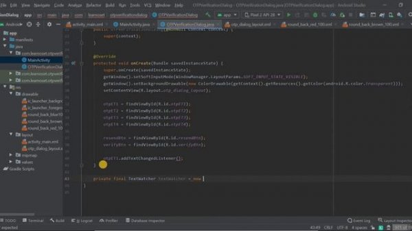 How to create and show OTP Verification dialog with Material UI design in Android Studio