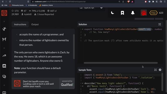 Codewars - Typescript - How many lightsabers do you own? смотреть онлайн