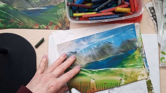 ГОРНЫЙ ЛАНДШАФТ УТЮГОМ! #энкаустика #рисование #рисованиеутюгом смотреть онлайн