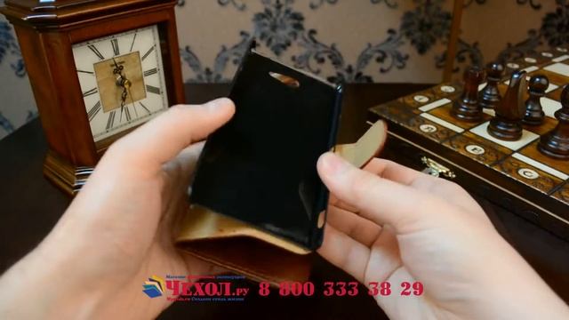 Чехол-книжка из кожи с подставкой и визитницей для Sony Xperia M2 Aqua D2403 коричневый смотреть онлайн
