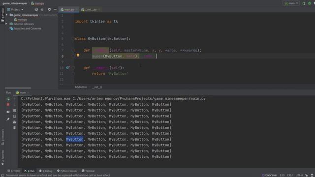 Игра "Сапер" на Python, класс MyButton. Minesweeper in Python Tkinter смотреть онлайн