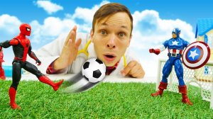 Супергерои играют в футбол! Человек Паук и Капитан Америка против Венома! Видео про игры в доктора