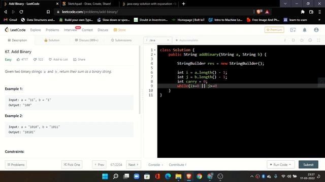 Leetcode Problem 67, [Add binary] easy java solution. смотреть онлайн