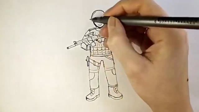 КАК НАРИСОВАТЬ ВОЕННОГО СОЛДАТА С АВТОМАТОМ/ПОШАГОВЫЕ УРОКИ РИСОВАНИЯ ДЛЯ НАЧИНАЮЩИХ смотреть онлайн