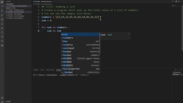 Python Practice Programming Module 11-2 Summing a List of Numbers смотреть онлайн