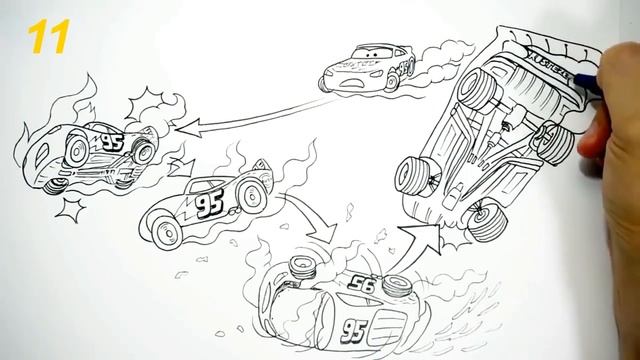 CARS 3 2 & 1 Crash Scenes Compilation . Drawing and Coloring Pages . Tim Tim TV смотреть онлайн