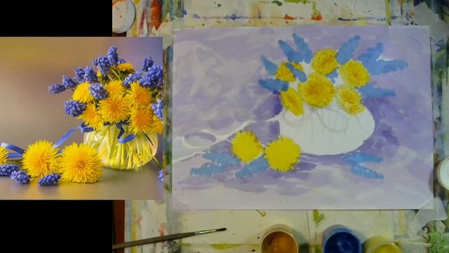 Прямой эфир мастер-класса по рисованию "Желтые одуванчики" 15/05/20 yellow dandelion смотреть онлайн