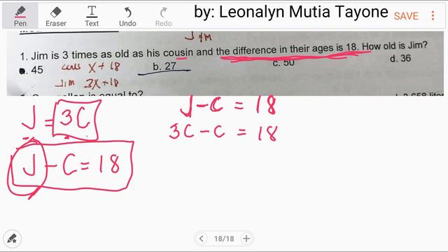 AGE PROB: Jim is 3 times as old as his cousin & the difference in their ages is 18. How old is Jim? смотреть онлайн