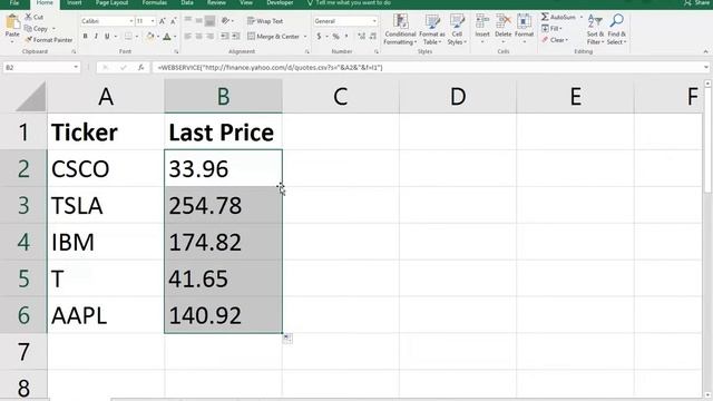 Excel WEBSERVICE Function.