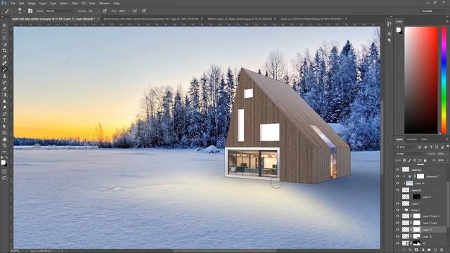 Photoshop Architecture Visualization #1 Winter. Country House
