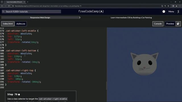 FreeCodeCamp | Learn Intermediate CSS by Building a Cat Painting: Step 79 | Responsive Web Design смотреть онлайн