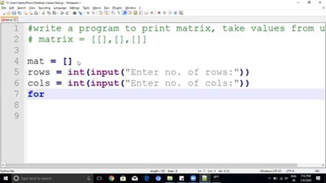 matrix program in python | python tutorials | python programs | NP Technologies |lists in python смотреть онлайн