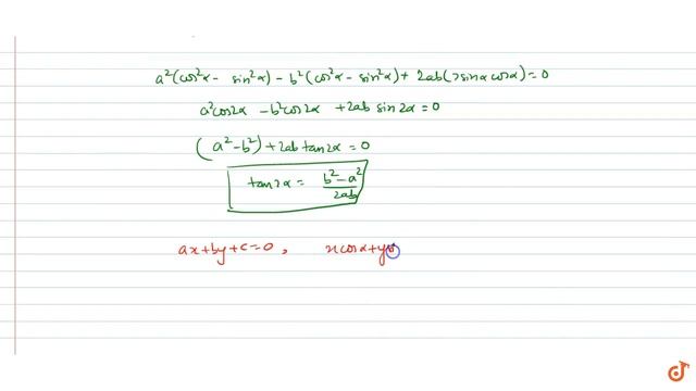 If the straight lines `ax+by+c=0` and `xcosalpha+ysinalpha=c` encloses an angle of `pi/4` betw смотреть онлайн
