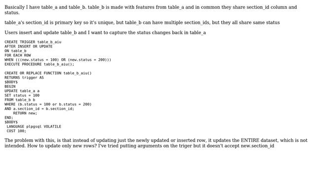 Postgresql trigger to update a column in a table when another table gets inserted or updated смотреть онлайн