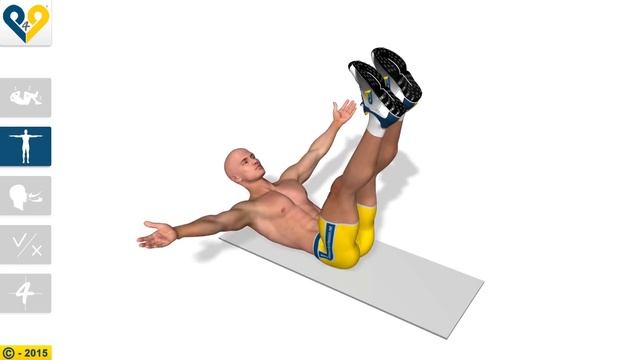 Скручивание с вертикальными ногами и прикосновением к лодыжкам смотреть онлайн