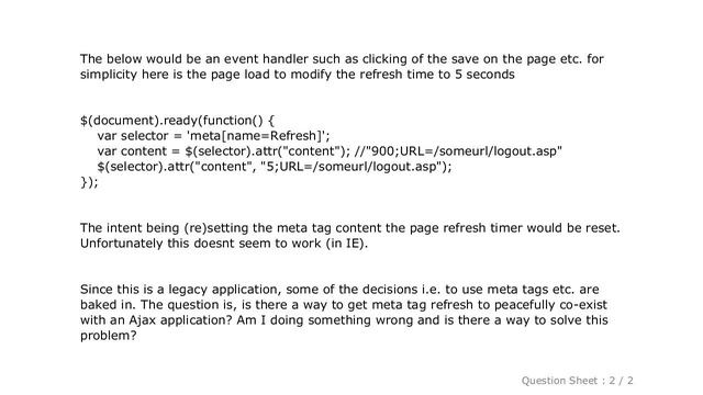 jQuery : Using javascript to reset the meta tag to prevent it from refreshing the page смотреть онлайн