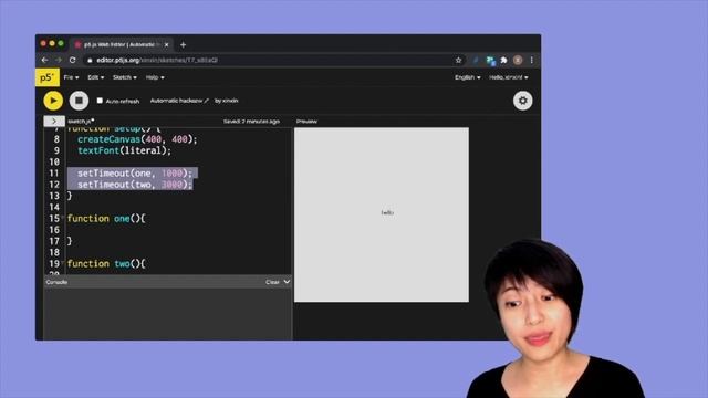 12.1 JavaScript setTimeout() - Text Animation - p5.js Tutorial смотреть онлайн