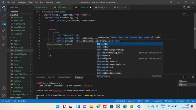 React js Counter using Hooks/ useState/ White Code смотреть онлайн