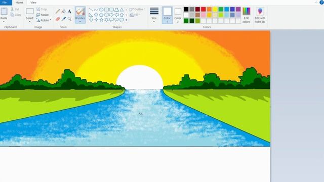 How to draw in computer || easy scenery drawing || microsoft paint || ms paint смотреть онлайн