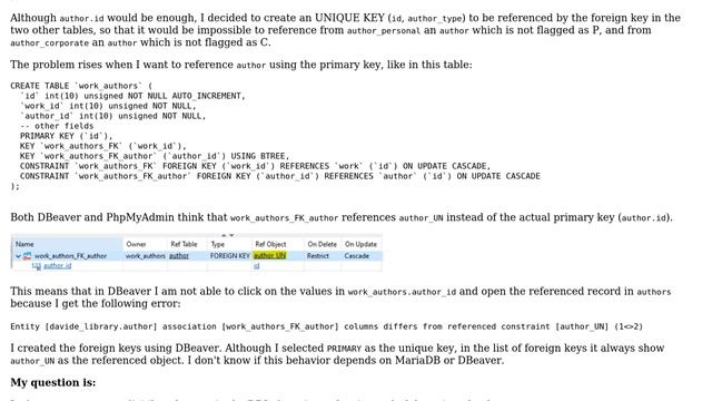 Problem with a foreign key referencing a primary key which is also part of an unique key (MariaDB) смотреть онлайн