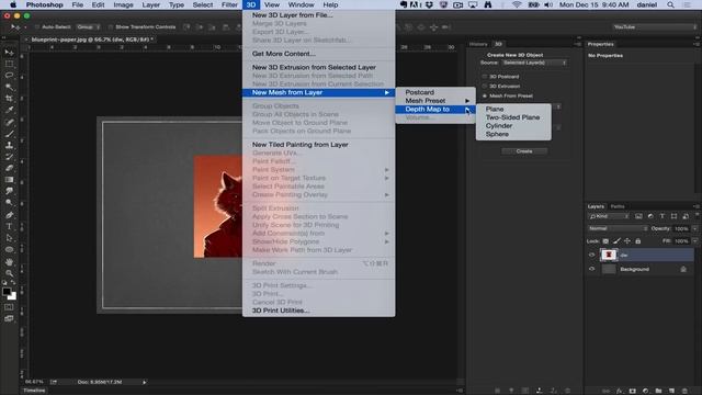 Photoshop - 3D Menu - New Mesh from Layer смотреть онлайн