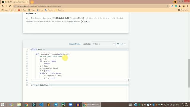 HackerRank Day 24: More Linked Lists problem solution in Python | 30 Days Of Code problems solution смотреть онлайн