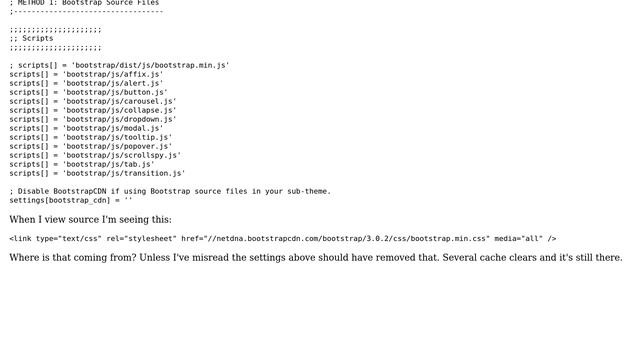 Drupal: Bootstrap CDN still being referenced in subtheme, turned off смотреть онлайн