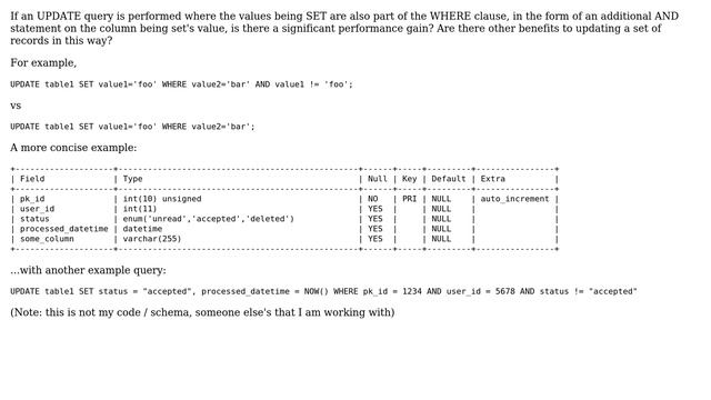 Databases: MySQL (InnoDB) UPDATE SET performance with value in WHERE AND clause (2 Solutions!!) смотреть онлайн