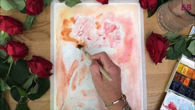 Урок живописи, шаг за шагом | Розы | Для отдыха #ASMR #живопись #акварель смотреть онлайн
